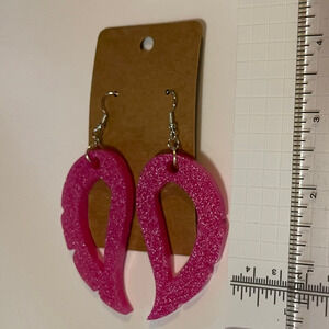 Handmade epoxy resin dangle wing earrings‎ - pink glitter